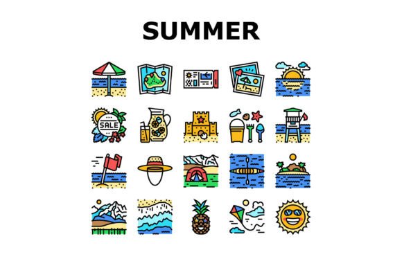Download Summer Season Vacation Nature Icons Set - Premium Resources
