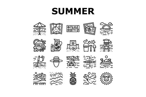 Download Summer Season Vacation Nature Icons Set - Premium Resources